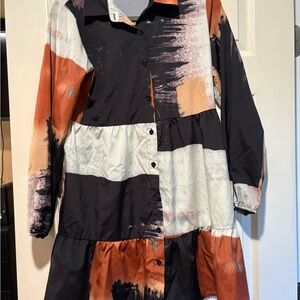 Button-Front Tiered Dress in Black, Rust & Cream